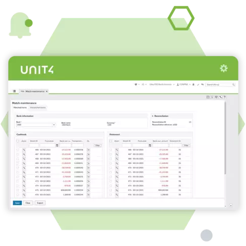 Screenshot showing the financial management capabilities of Unit4 ERP